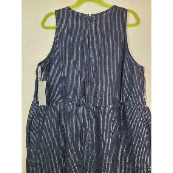 Lane Bryant NWT Lurex Gauze Easy Jumpsuit Martime Blue Silver Shimmer Size 16 - Picture 6 of 9